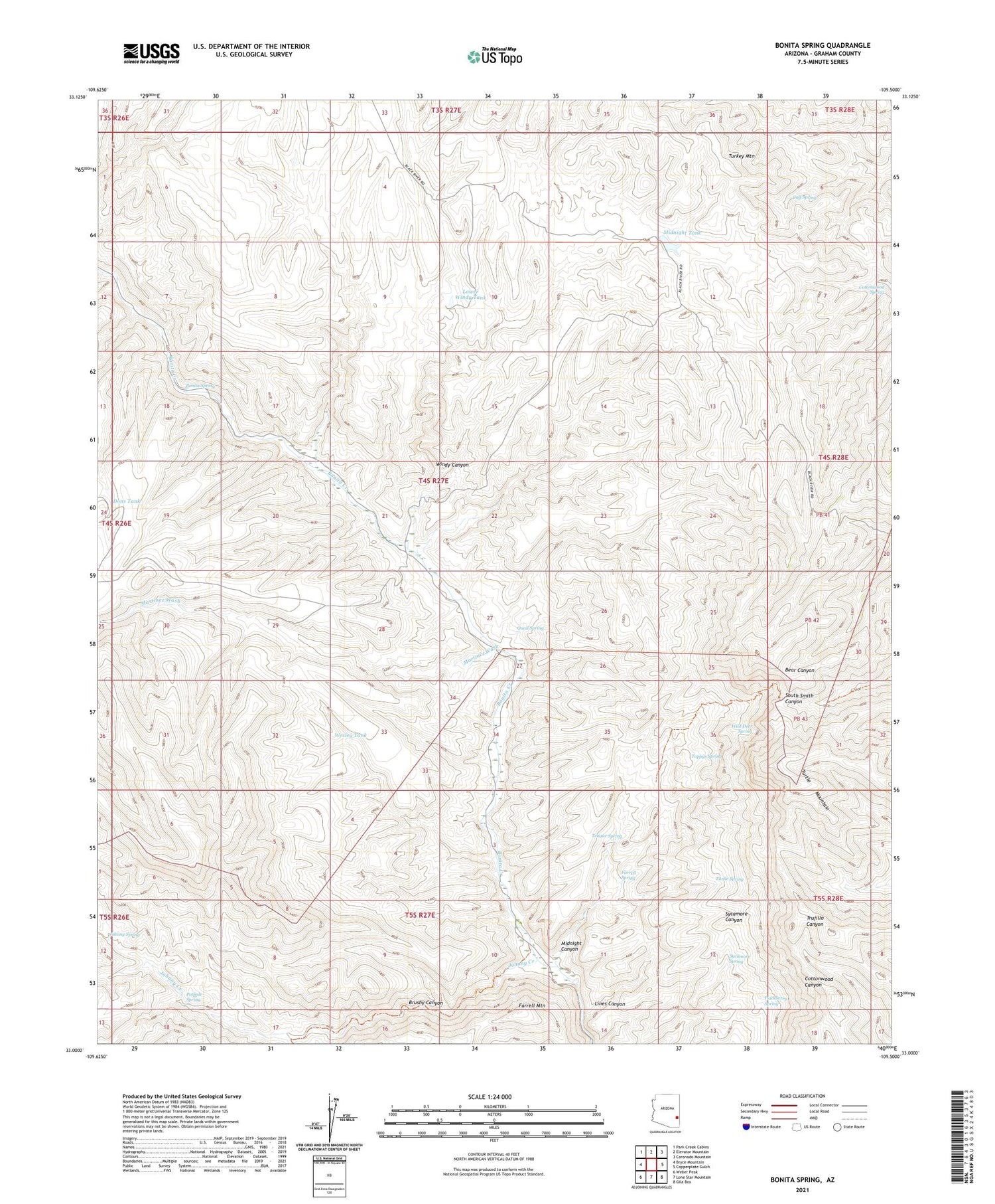 Bonita Spring Arizona US Topo Map Image