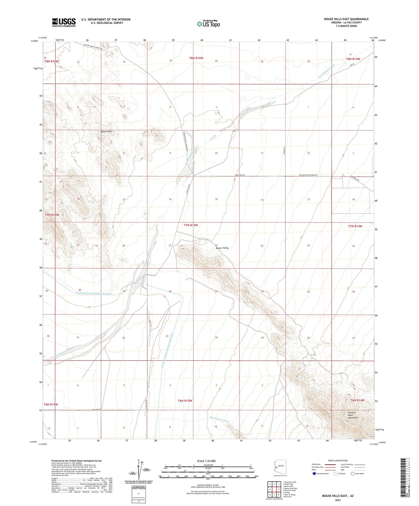 Bouse Hills East Arizona US Topo Map Image