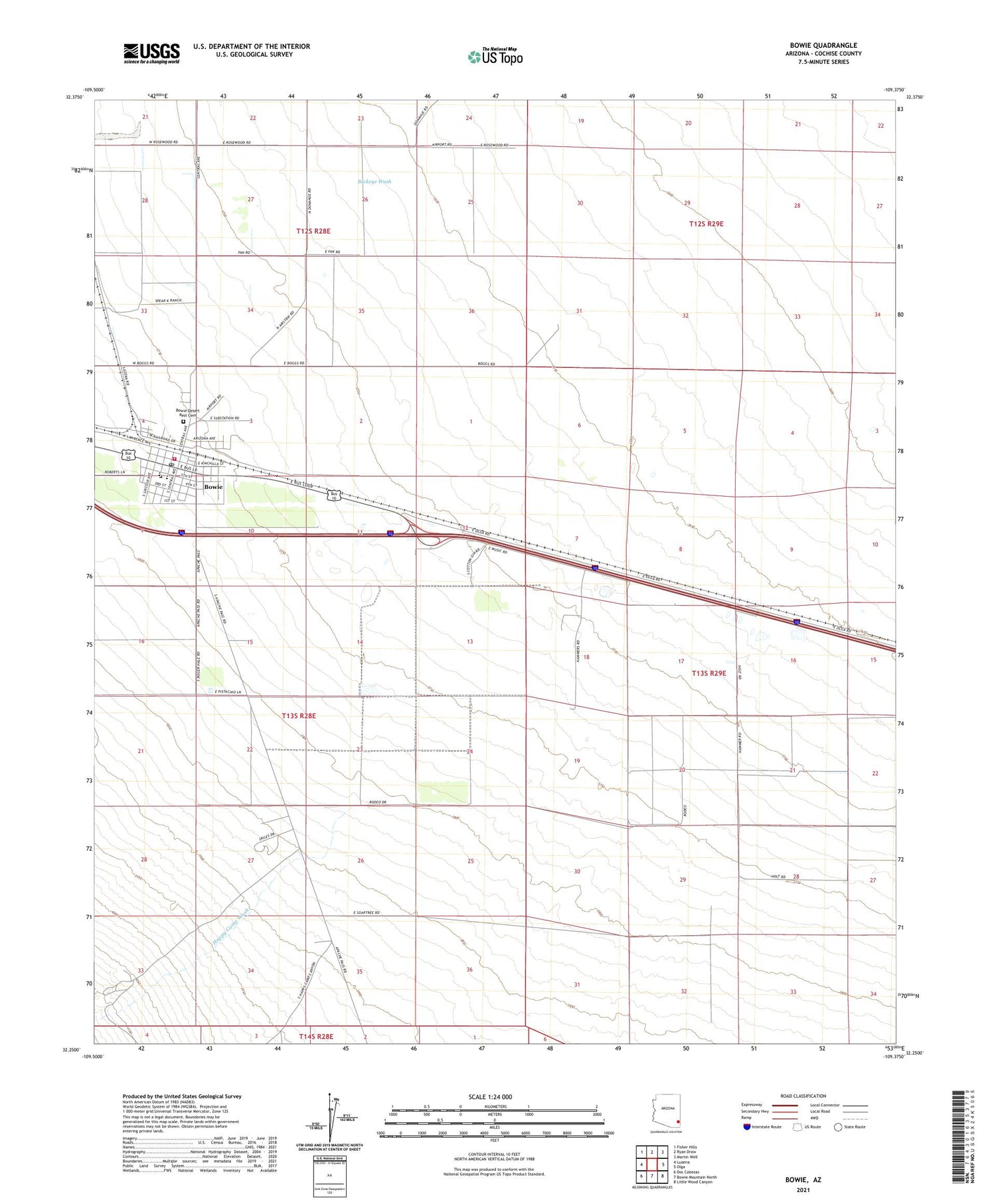 Bowie Arizona US Topo Map Image