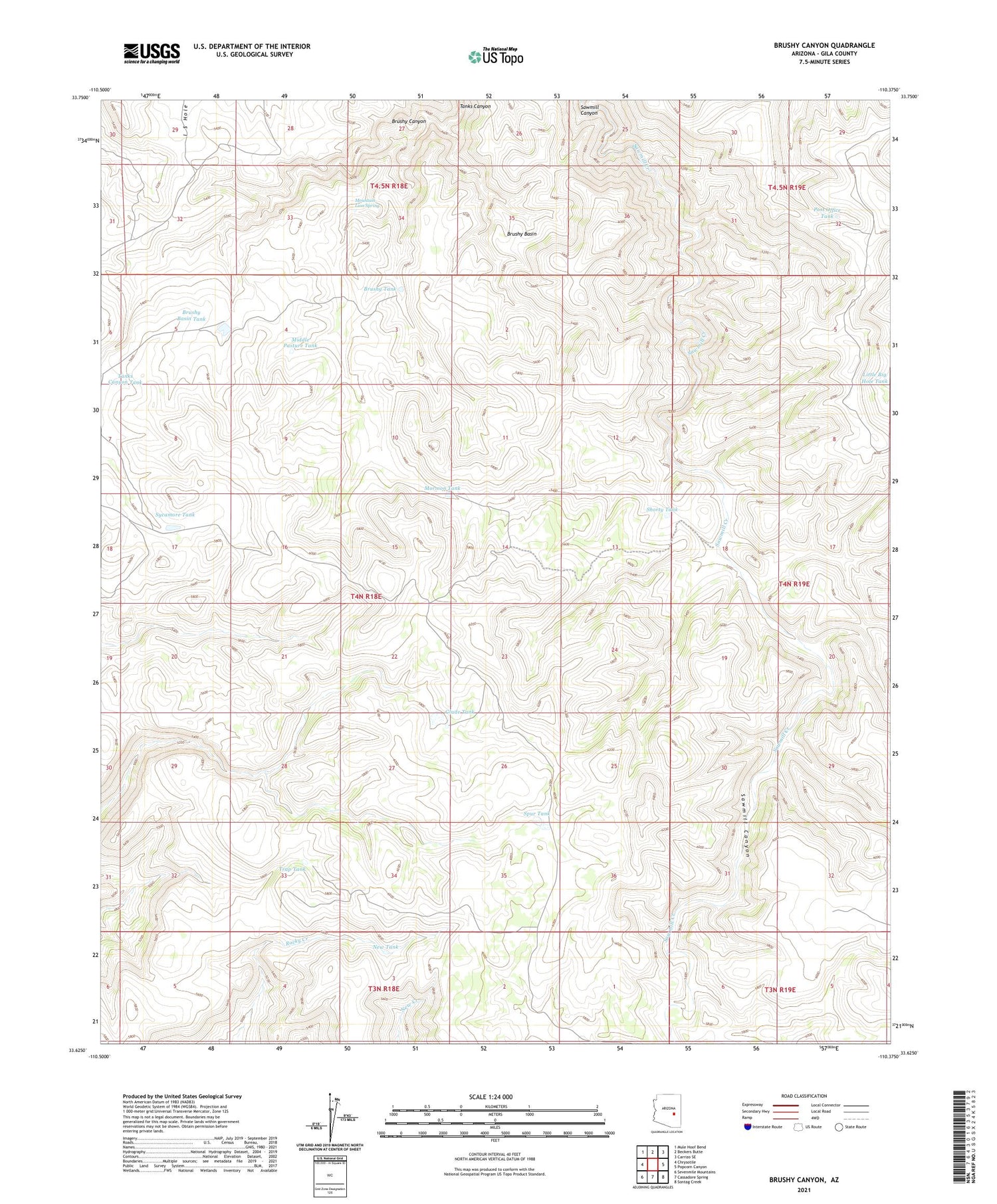 Brushy Canyon Arizona US Topo Map Image