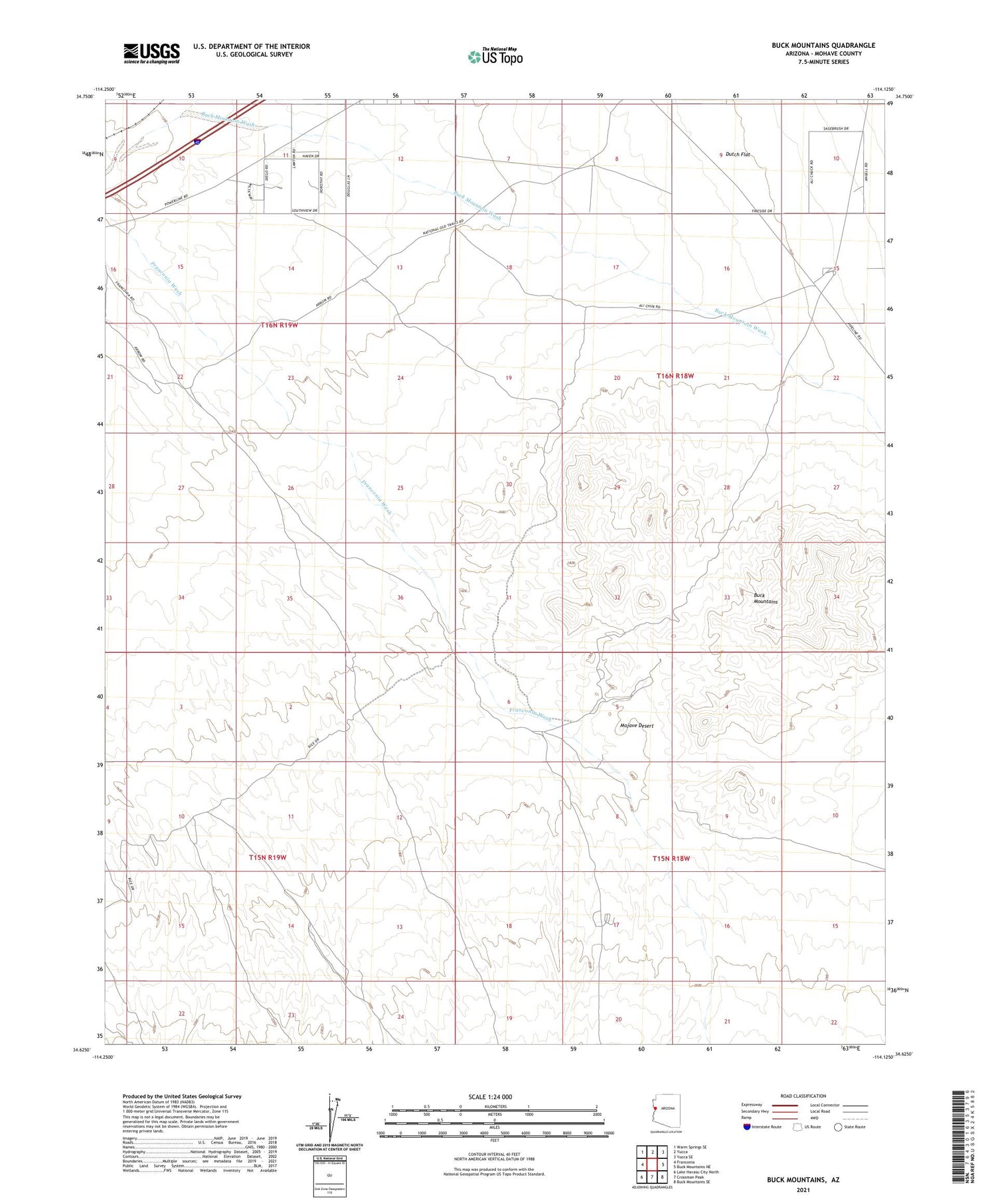 Buck Mountains Arizona US Topo Map Image
