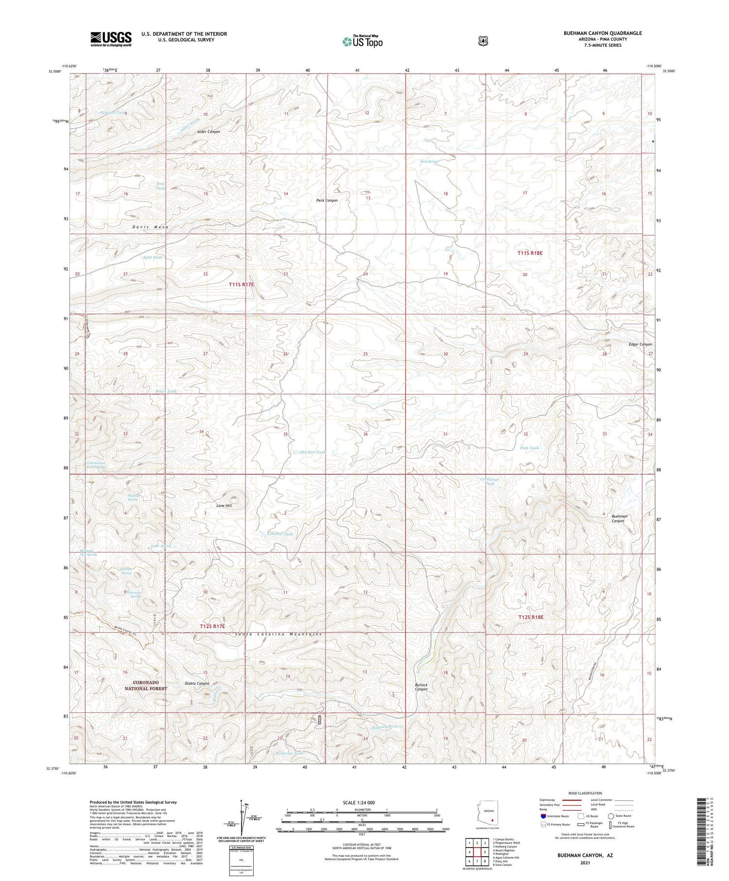 Buehman Canyon Arizona US Topo Map Image