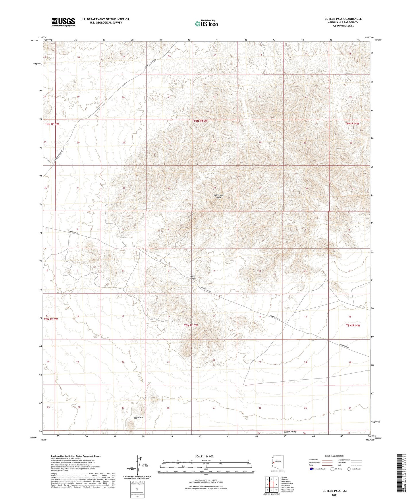 Butler Pass Arizona US Topo Map Image