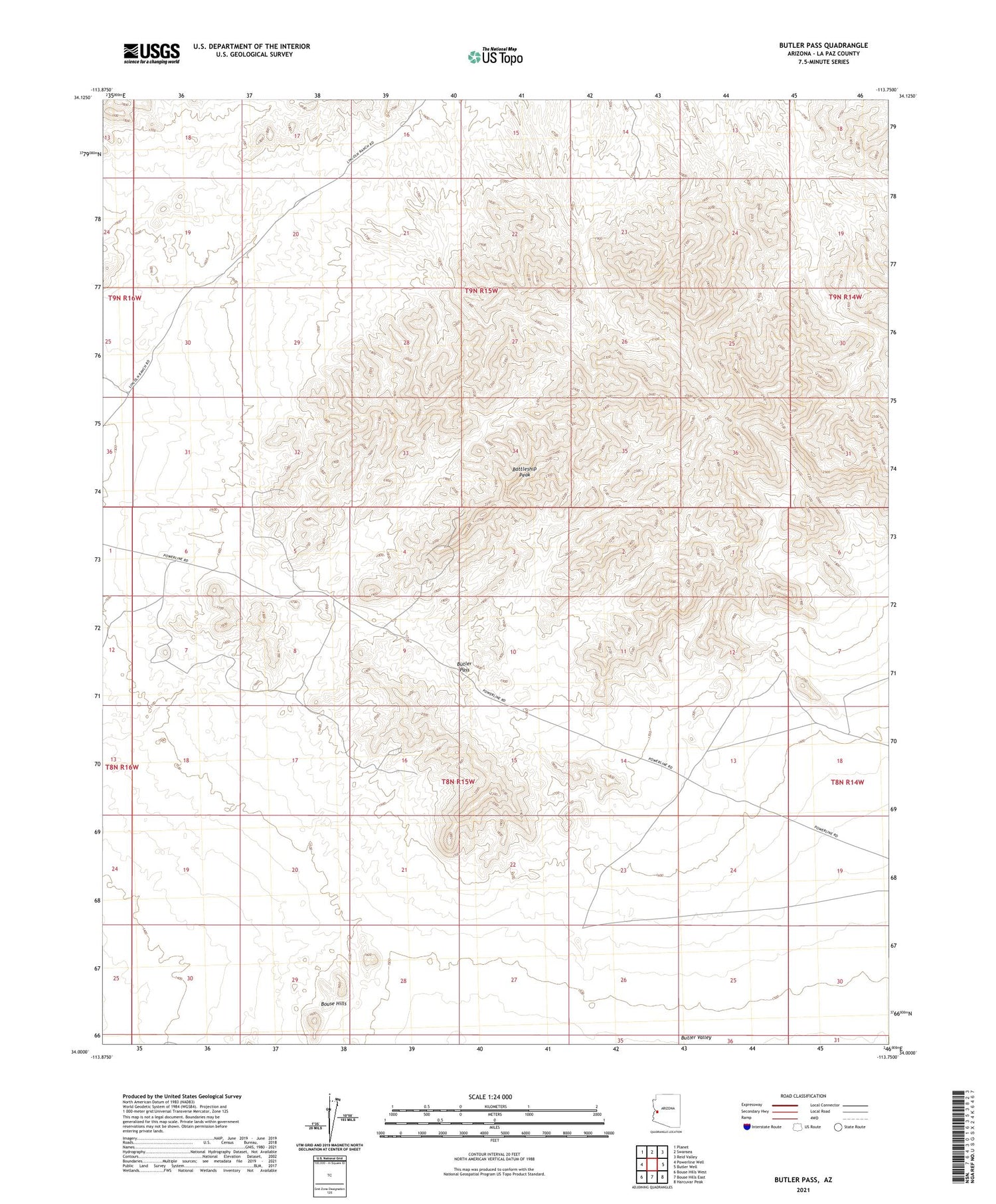 Butler Pass Arizona US Topo Map Image