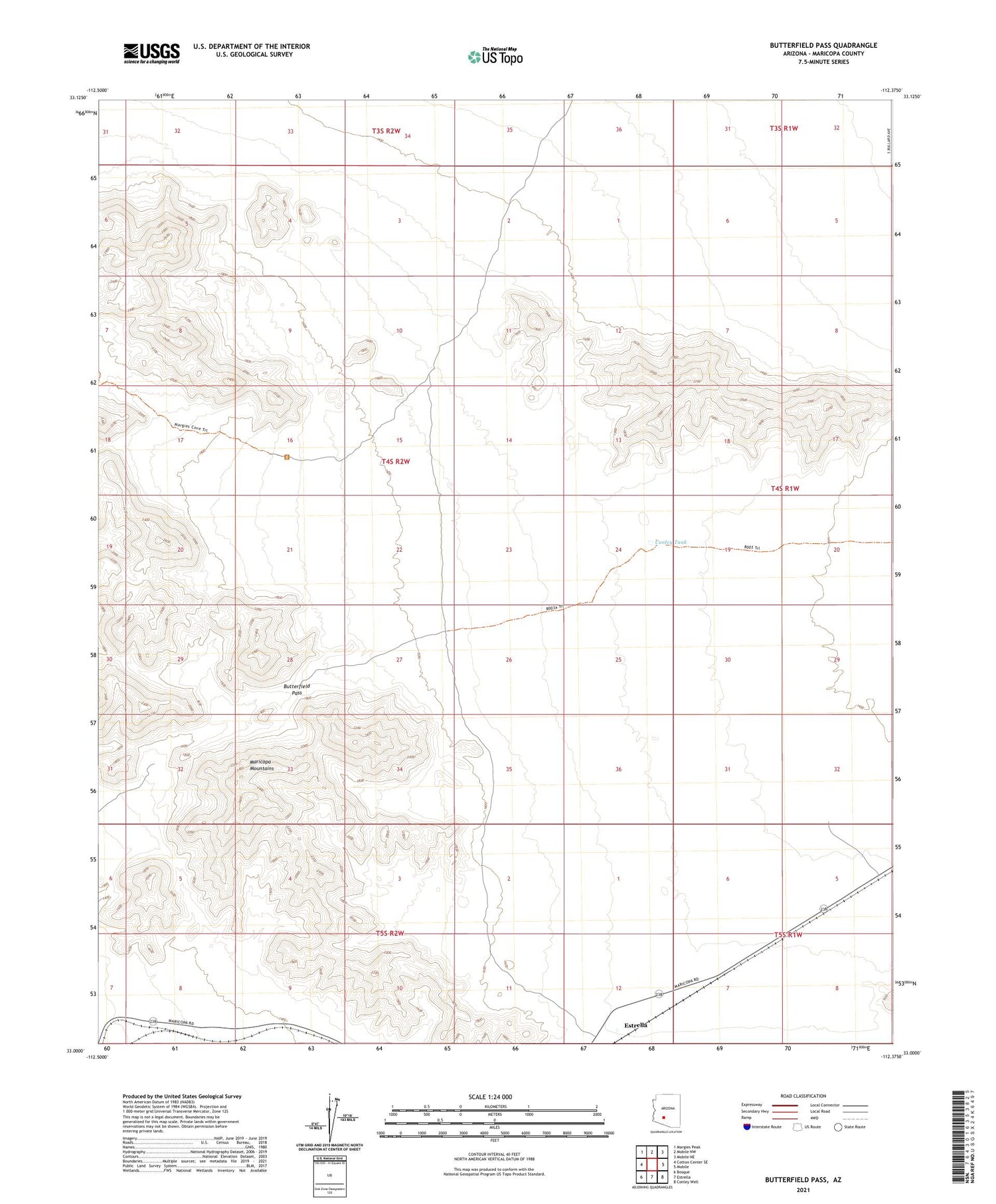Butterfield Pass Arizona US Topo Map Image