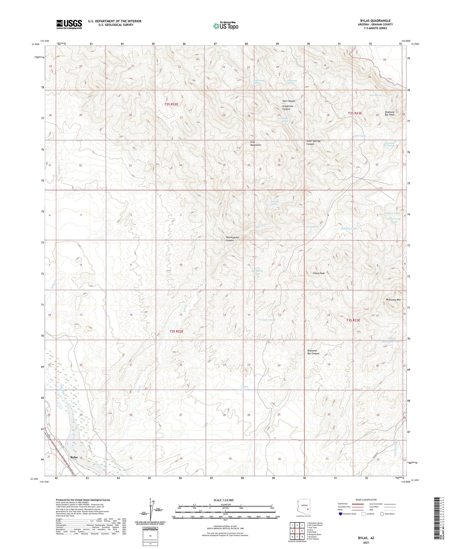 Bylas Arizona US Topo Map Image