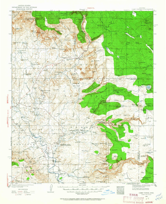 Historic 1932 Camp Verde Arizona 30'x30' Topo Map Image