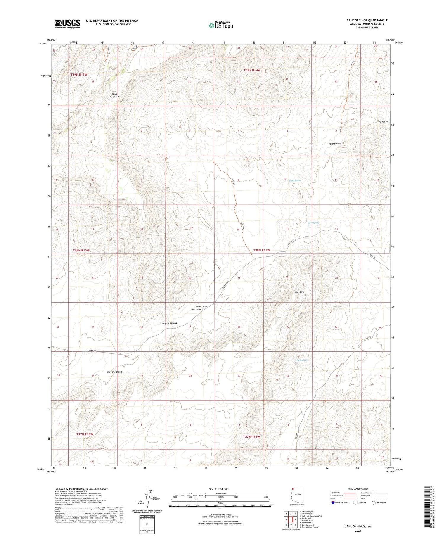 Cane Springs Arizona US Topo Map Image