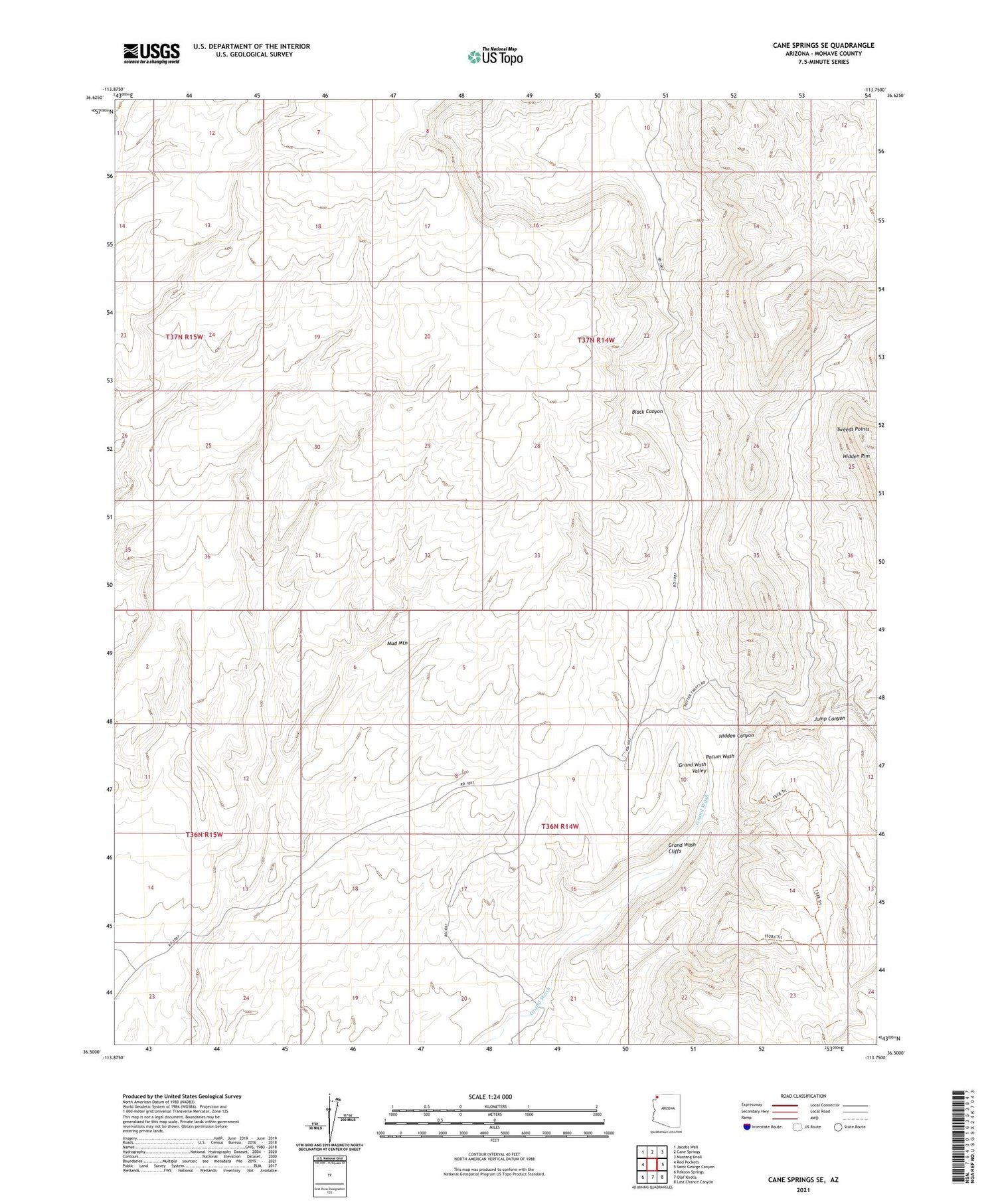 Cane Springs SE Arizona US Topo Map Image