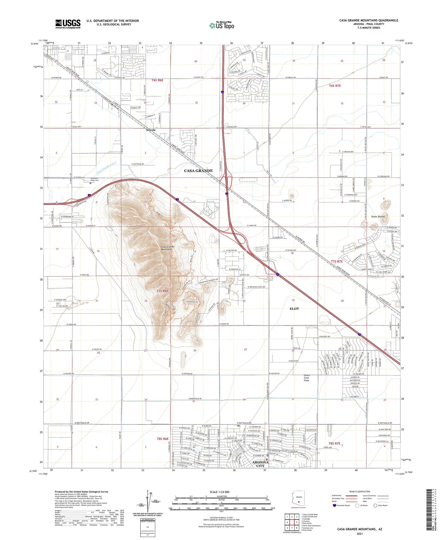 Casa Grande Mountains Arizona US Topo Map Image