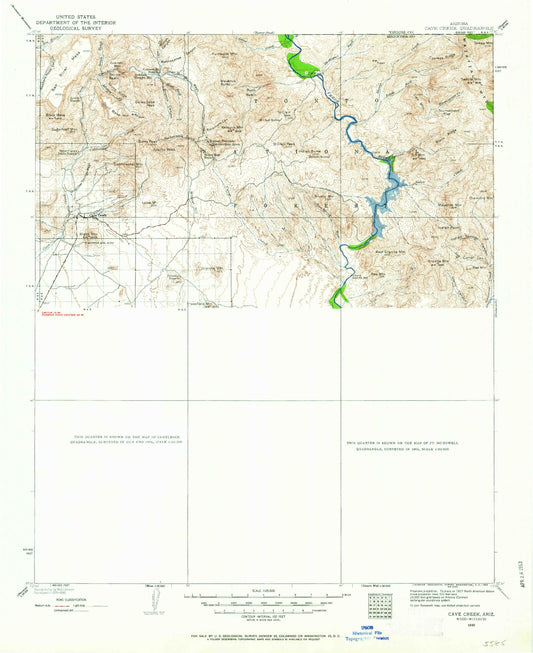 Historic 1930 Cave Creek Arizona 30'x30' Topo Map Image