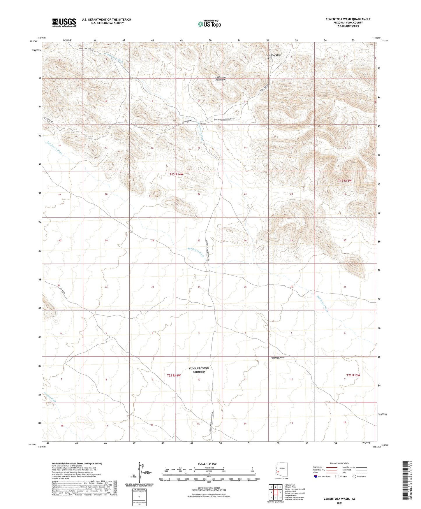 Cementosa Wash Arizona US Topo Map Image
