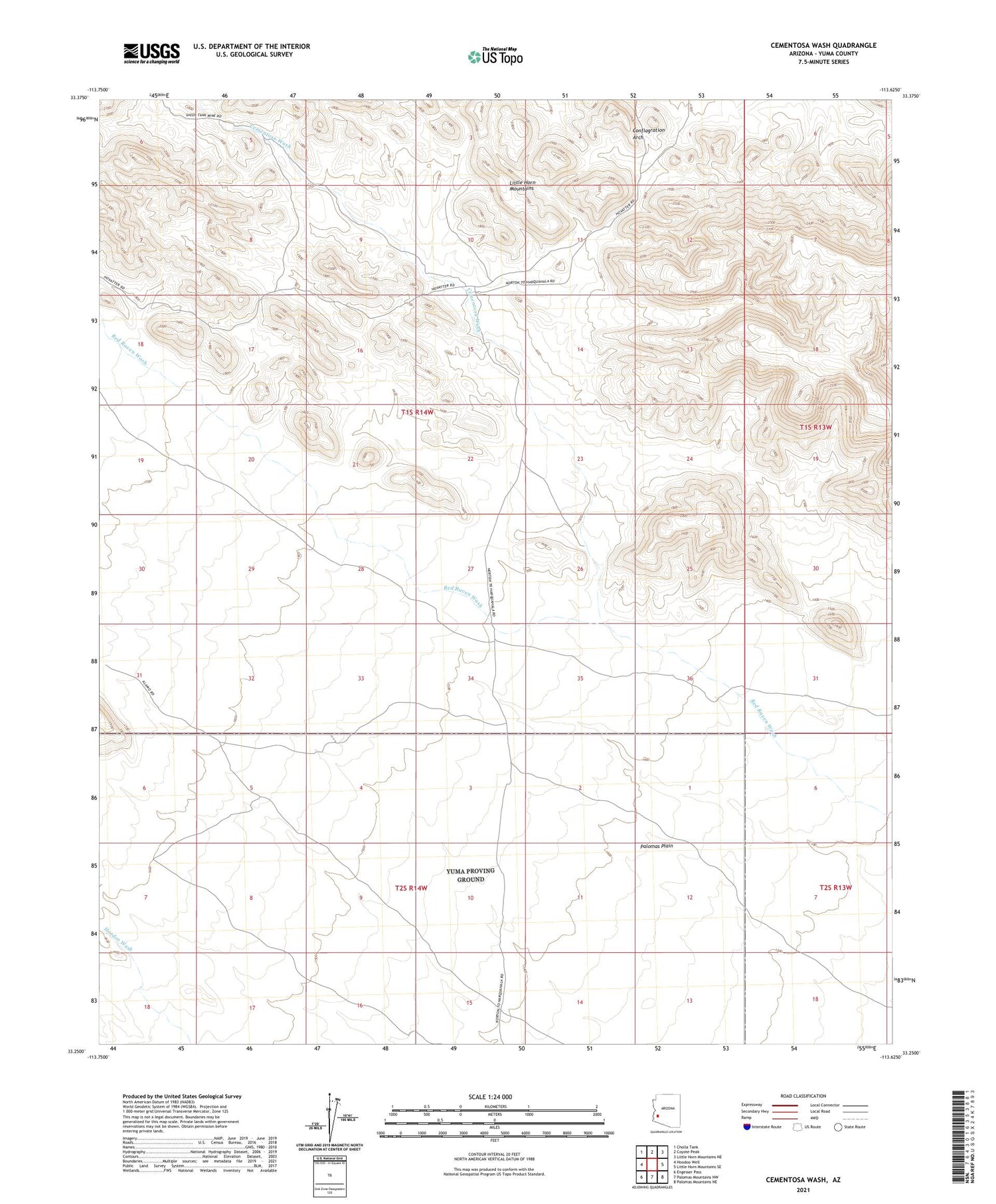 Cementosa Wash Arizona US Topo Map Image