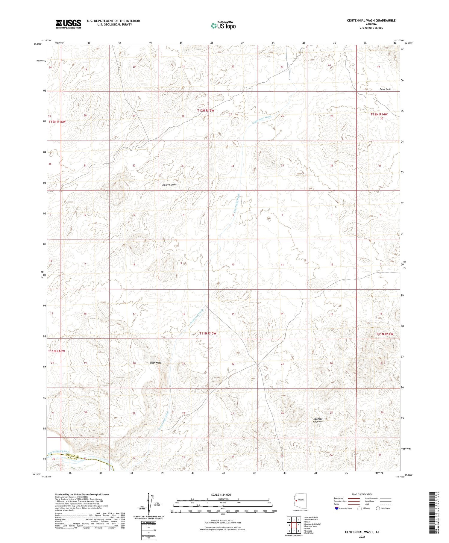 Centennial Wash Arizona US Topo Map Image