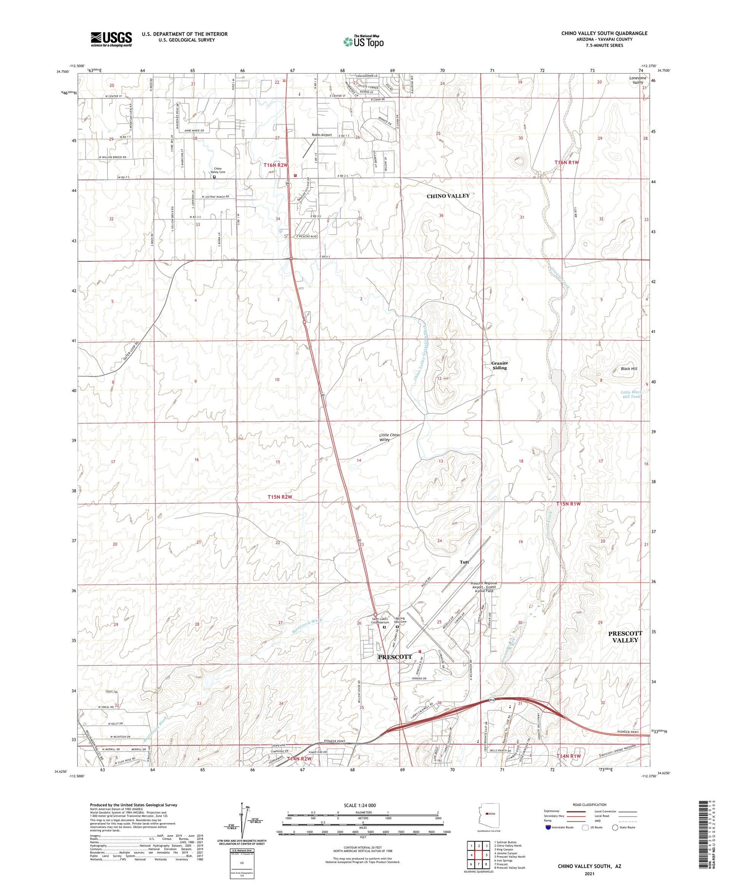Chino Valley South Arizona US Topo Map Image