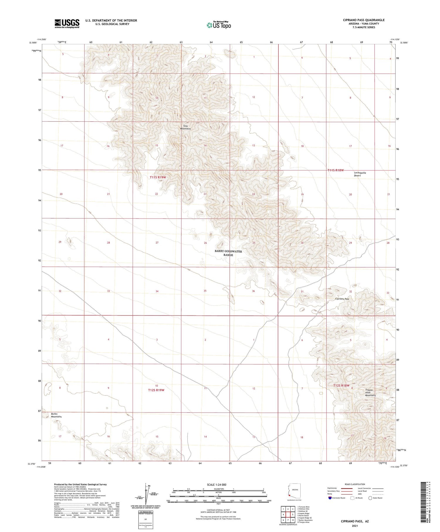 Cipriano Pass Arizona US Topo Map Image