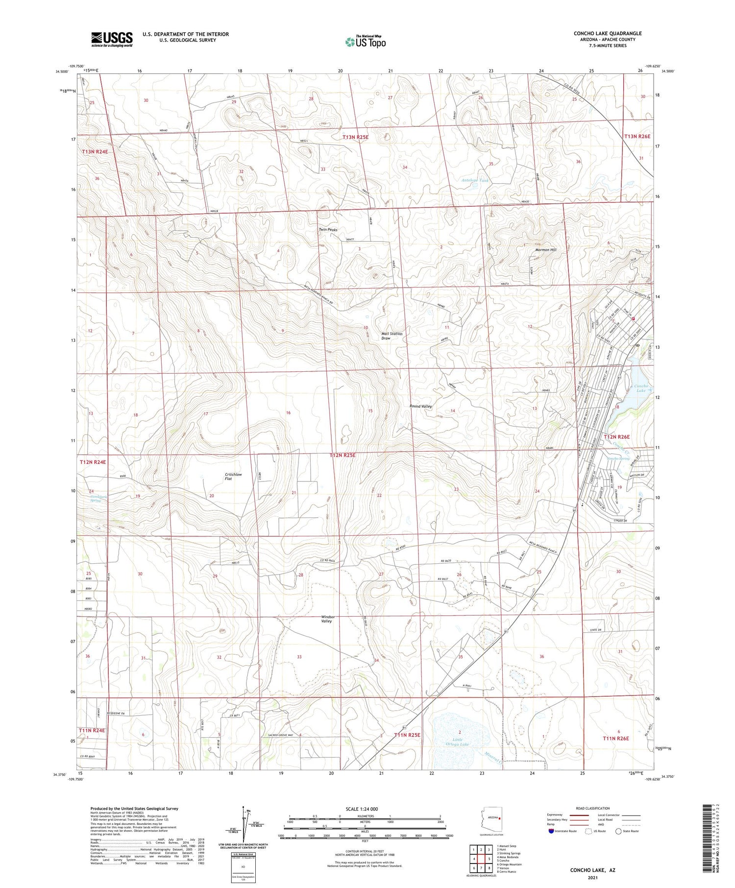 Concho Lake Arizona US Topo Map Image