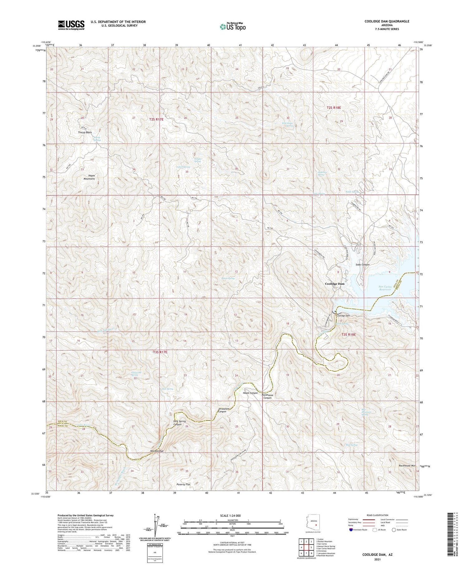 Coolidge Dam Arizona US Topo Map Image