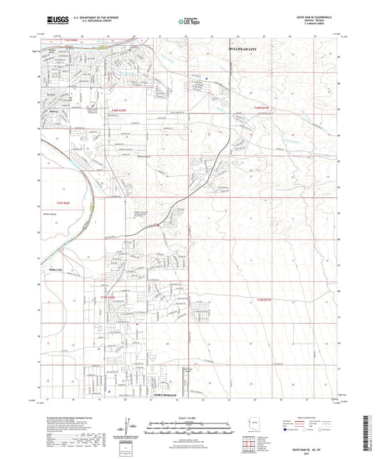 Davis Dam SE Arizona US Topo Map Image