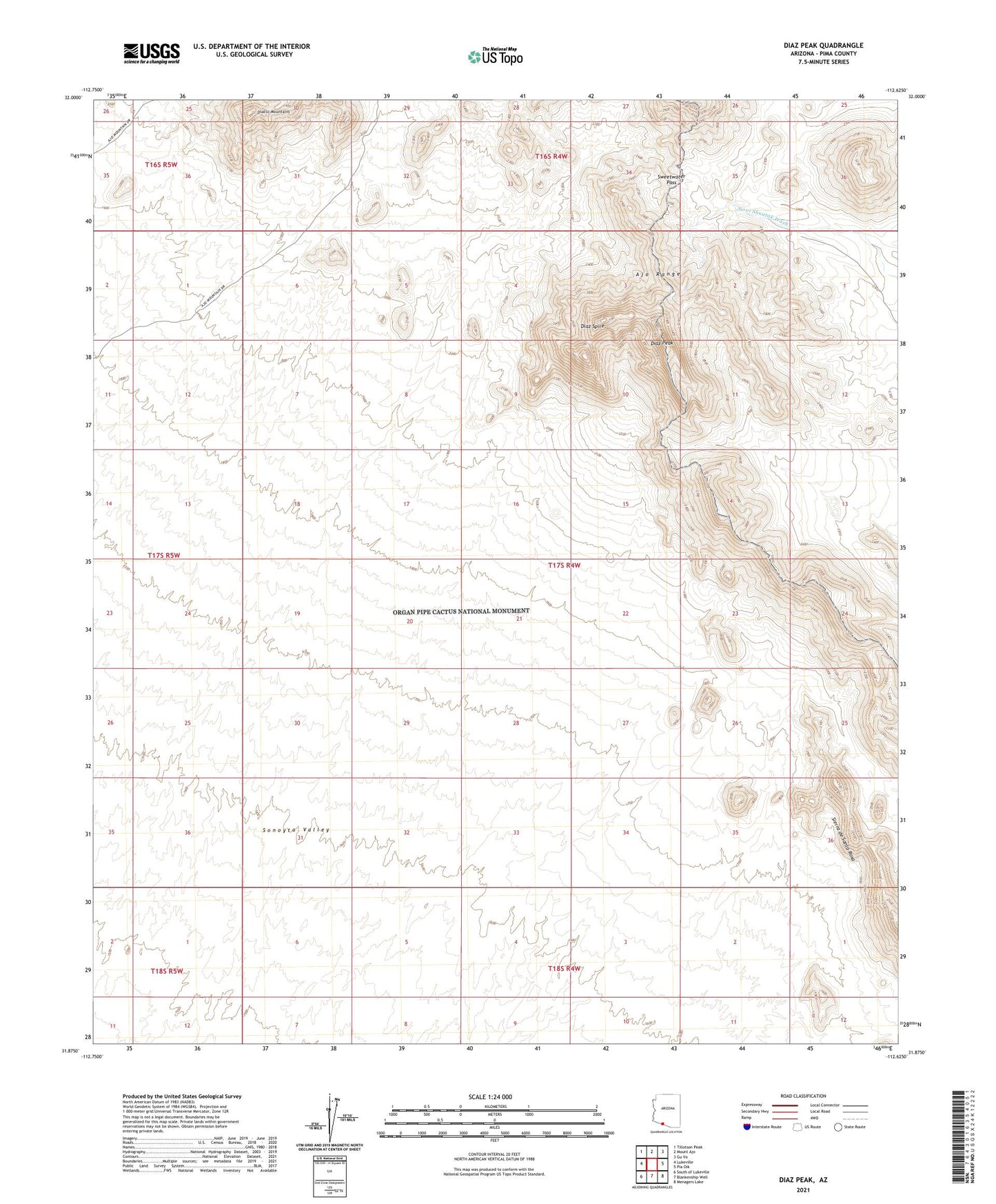 Diaz Peak Arizona US Topo Map Image