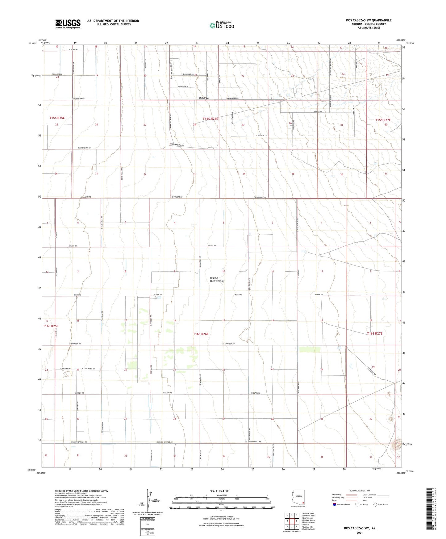 Dos Cabezas SW Arizona US Topo Map Image