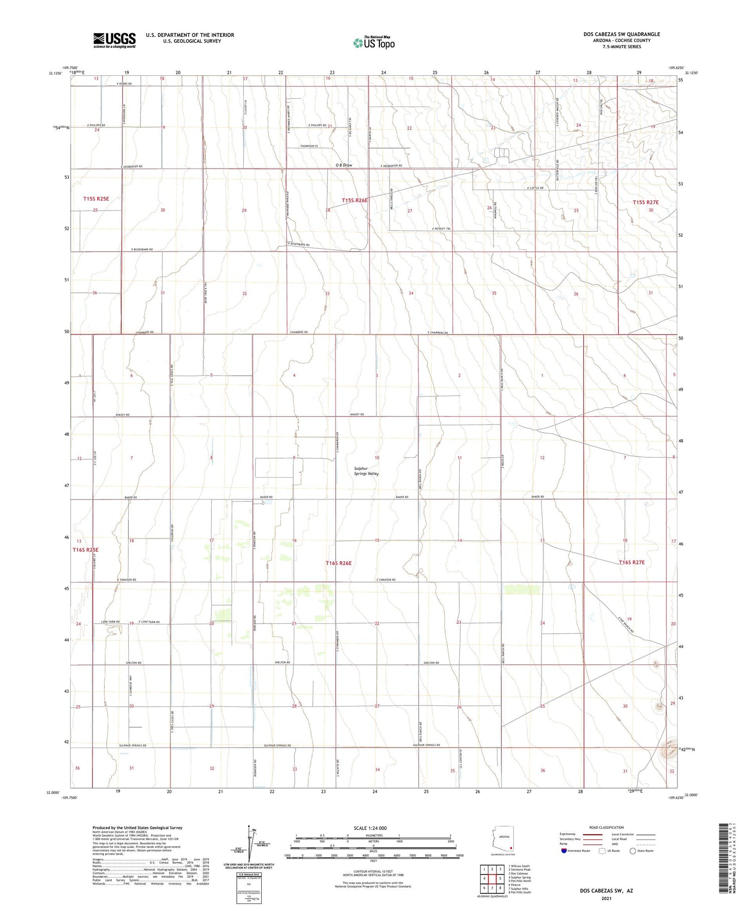 Dos Cabezas SW Arizona US Topo Map Image