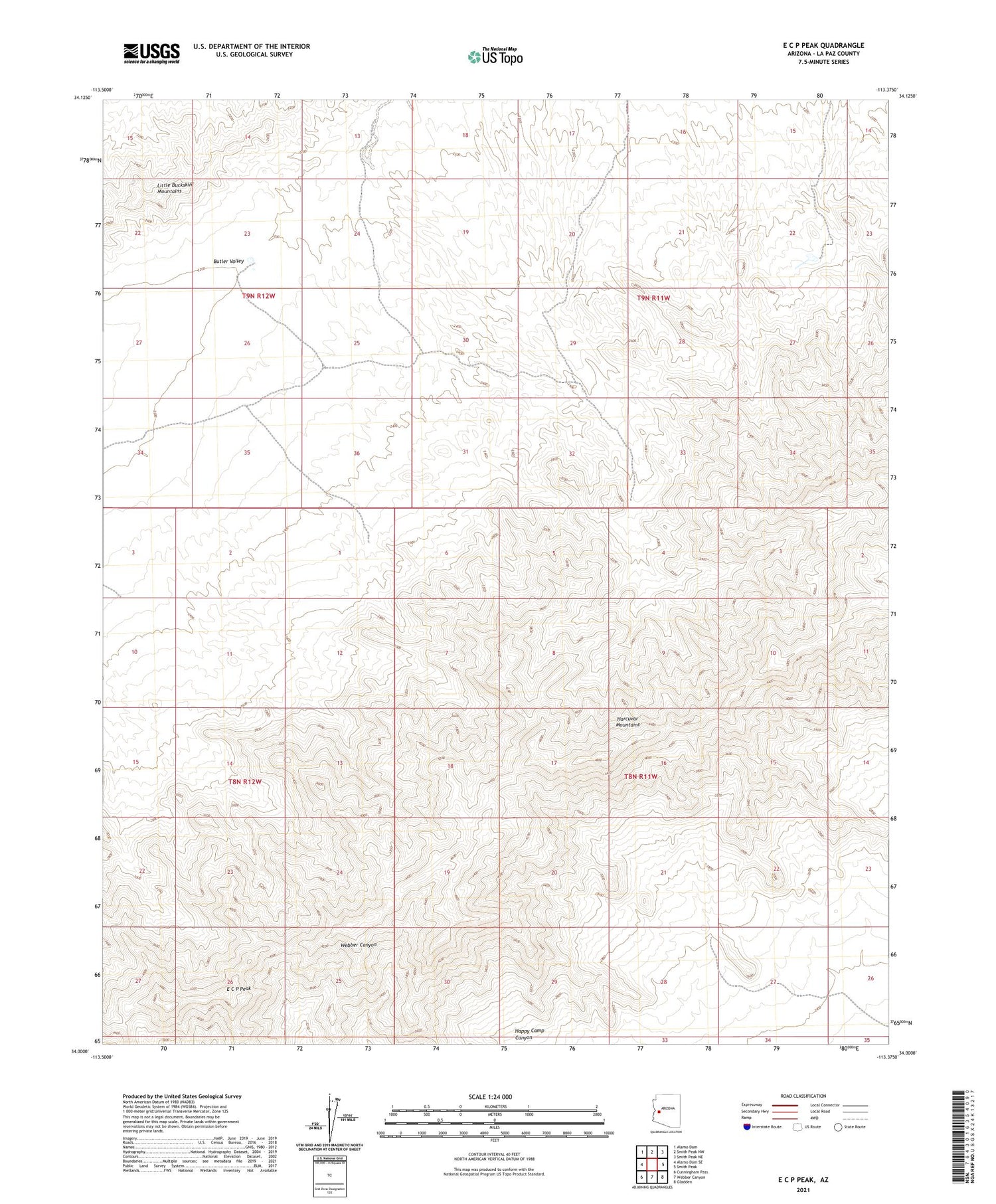 E C P Peak Arizona US Topo Map Image