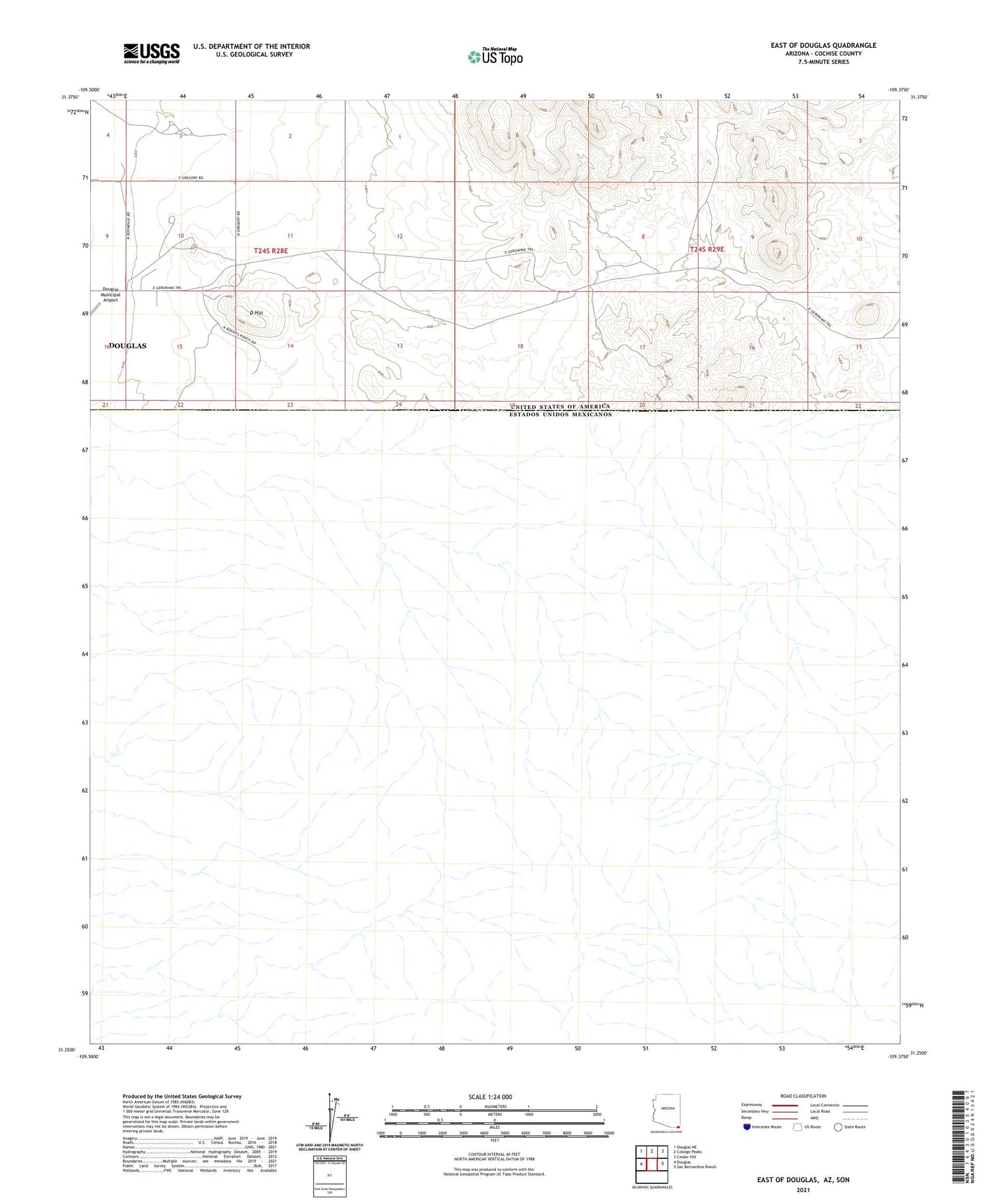 East of Douglas Arizona US Topo Map Image