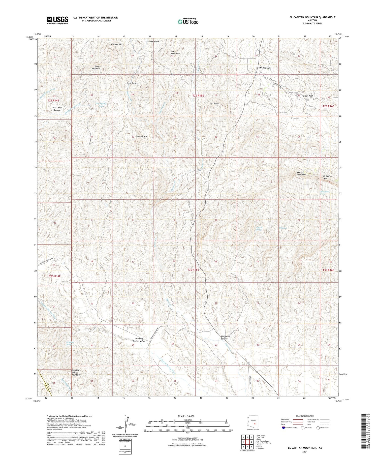 El Capitan Mountain Arizona US Topo Map Image