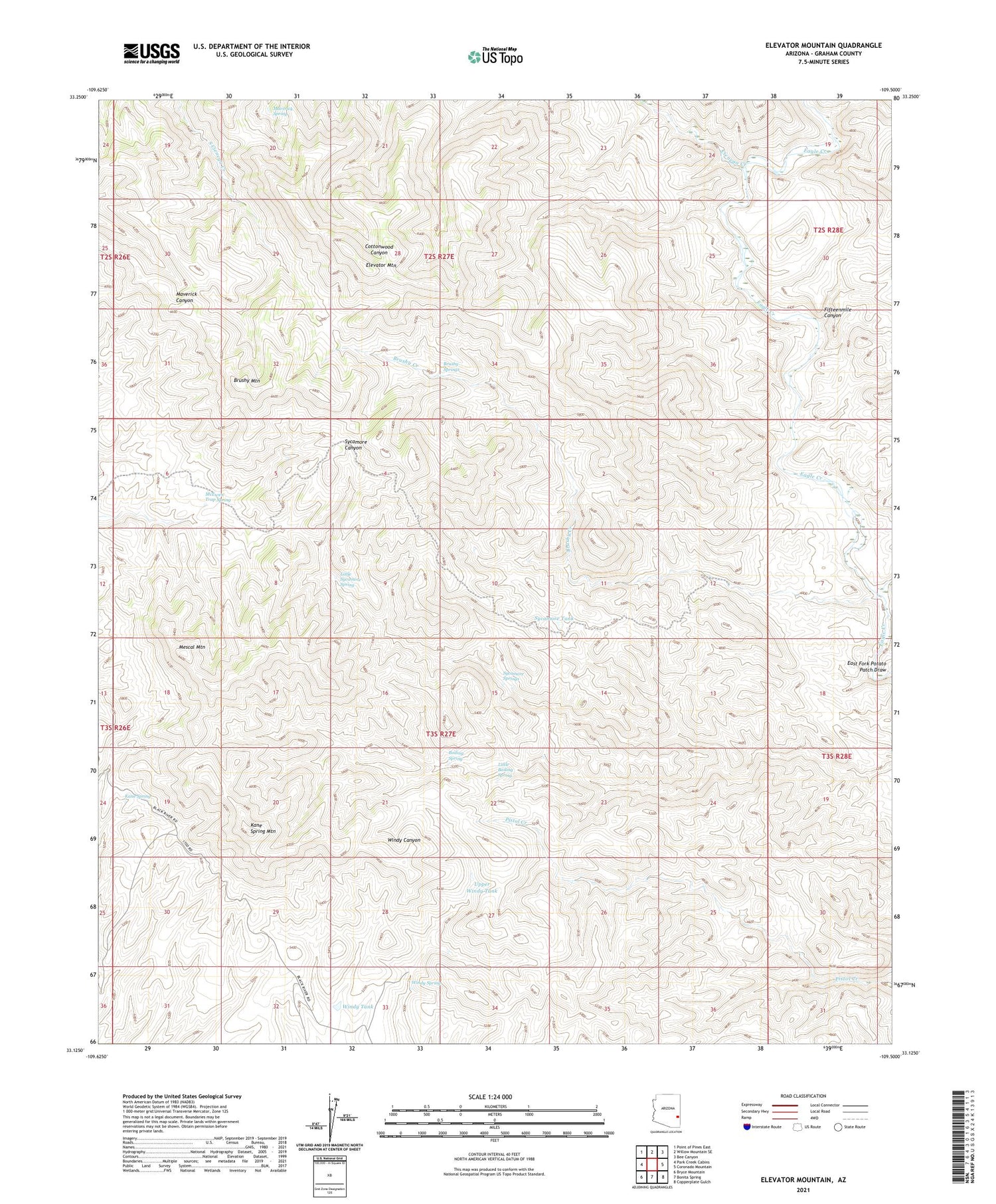 Elevator Mountain Arizona US Topo Map Image