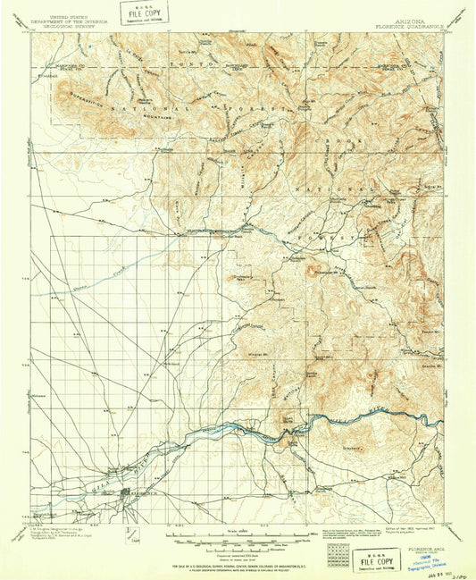 Historic 1902 Florence Arizona 30'x30' Topo Map Image