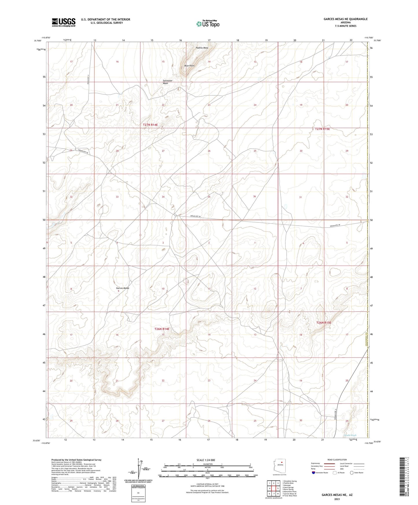 Garces Mesas NE Arizona US Topo Map Image