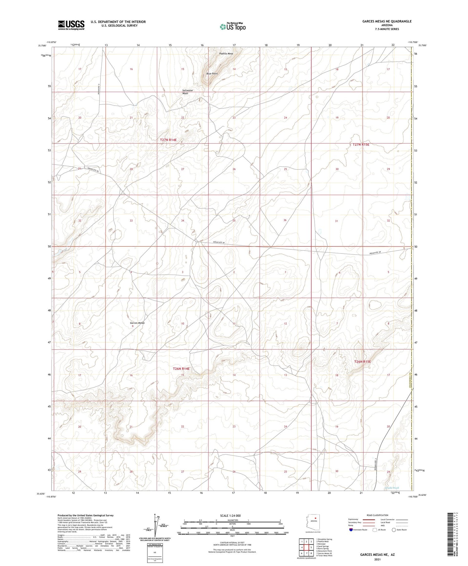 Garces Mesas NE Arizona US Topo Map Image