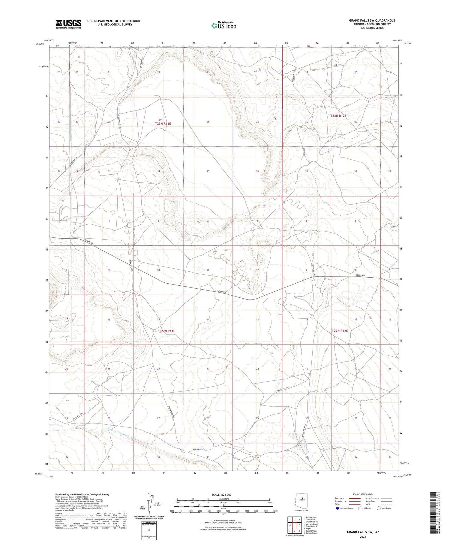 Grand Falls SW Arizona US Topo Map Image