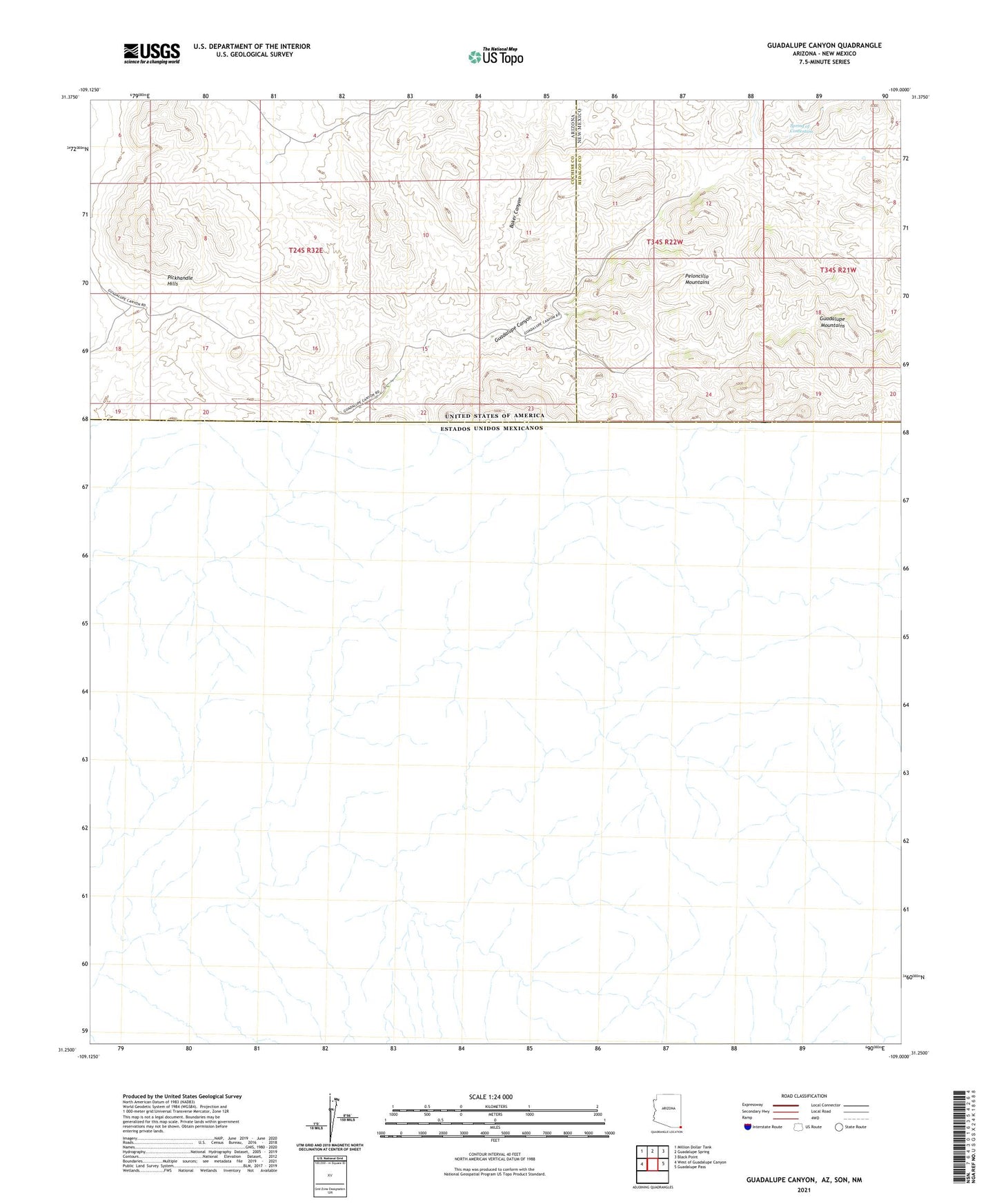 Guadalupe Canyon Arizona US Topo Map Image