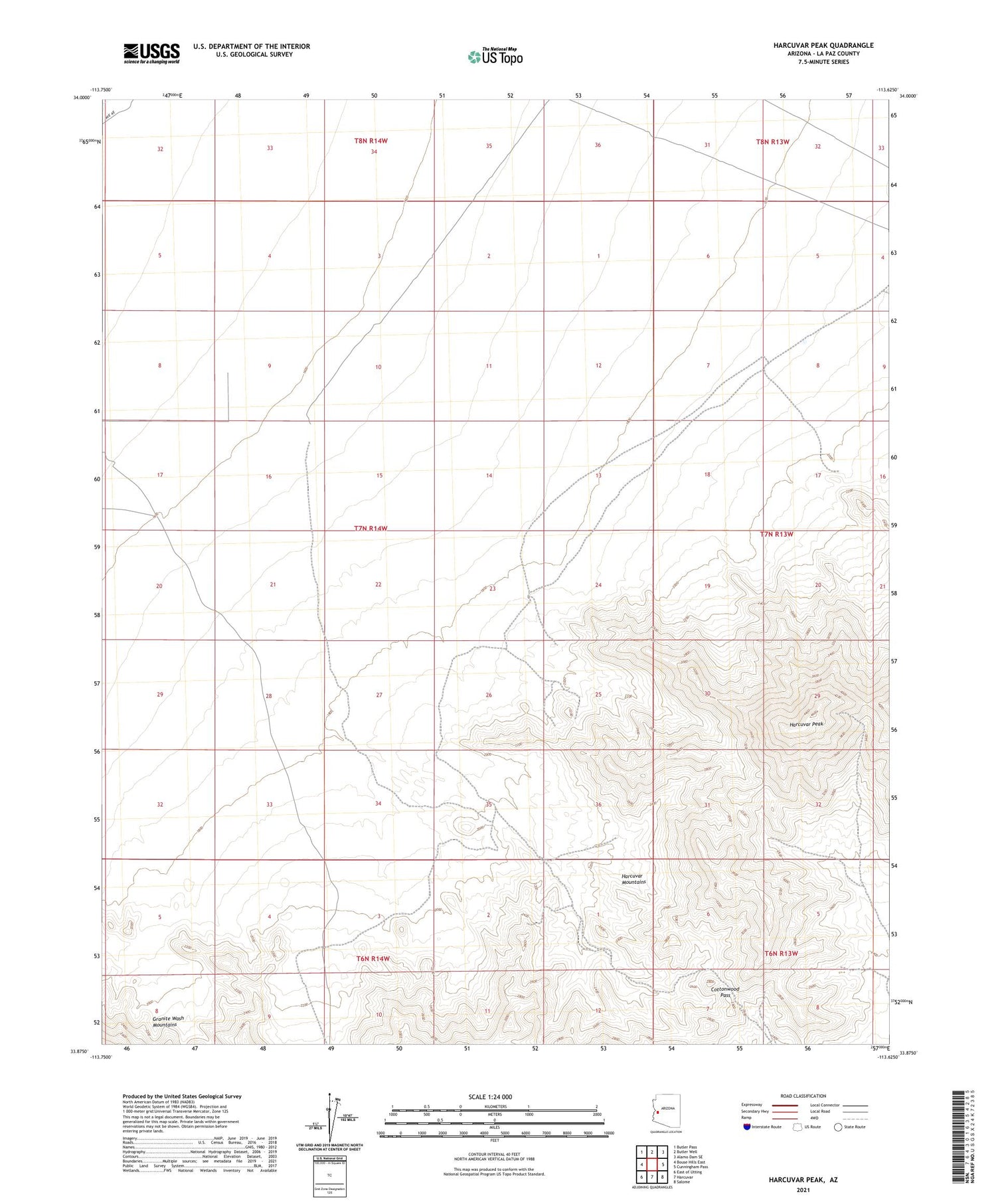 Harcuvar Peak Arizona US Topo Map Image