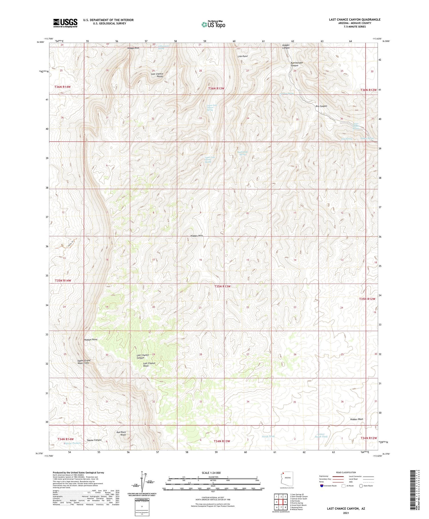 Last Chance Canyon Arizona US Topo Map Image