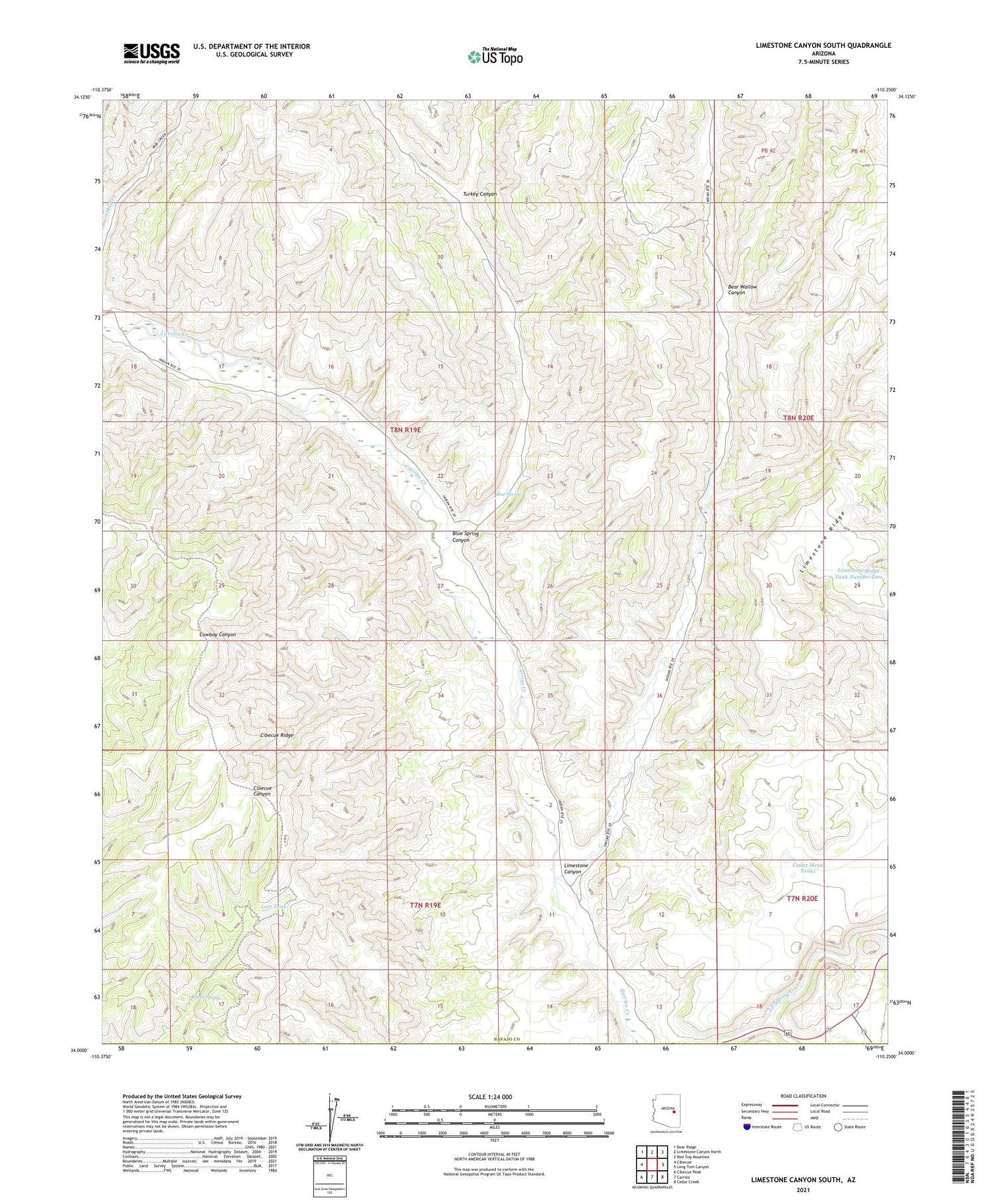 Limestone Canyon South Arizona US Topo Map Image