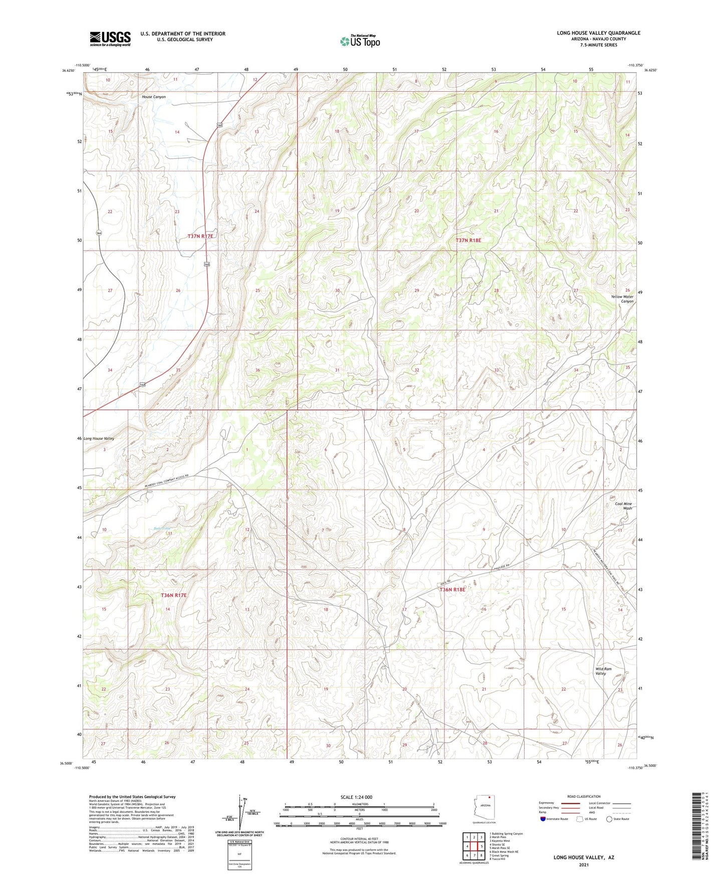Long House Valley Arizona US Topo Map Image