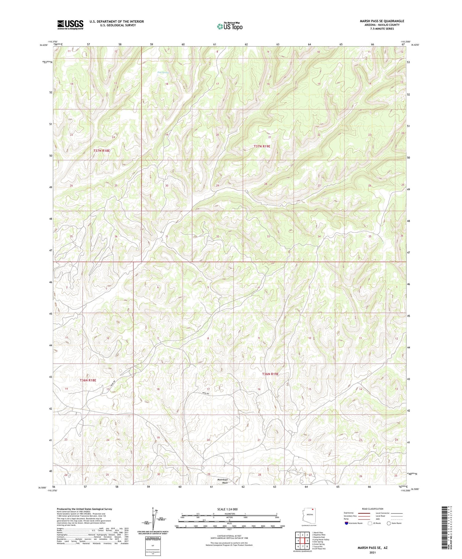 Marsh Pass SE Arizona US Topo Map Image