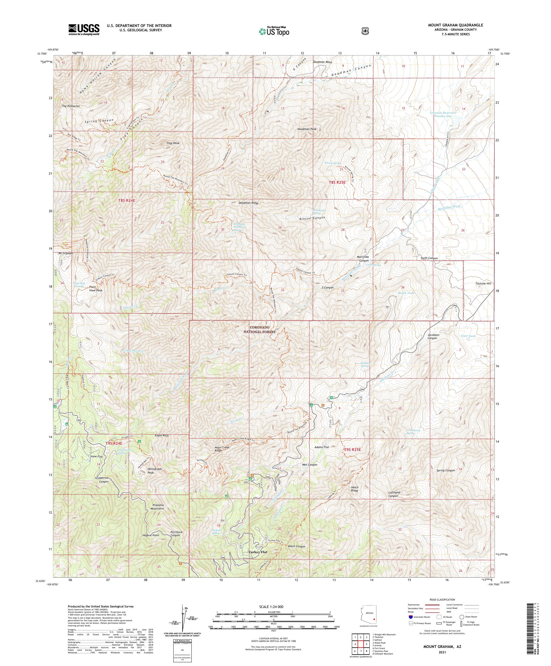 Mount Graham Arizona US Topo Map – MyTopo Map Store
