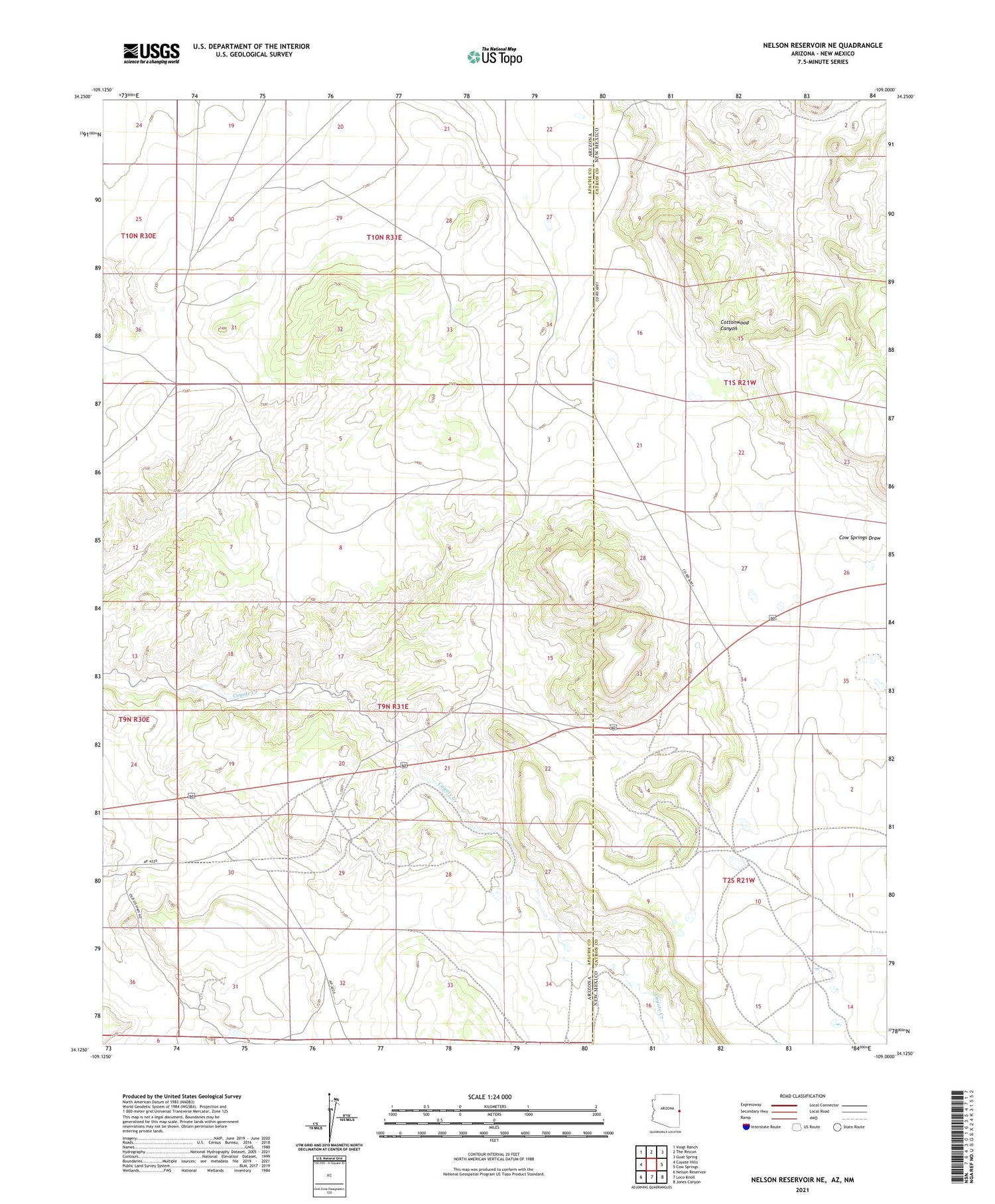Nelson Reservoir NE Arizona US Topo Map Image