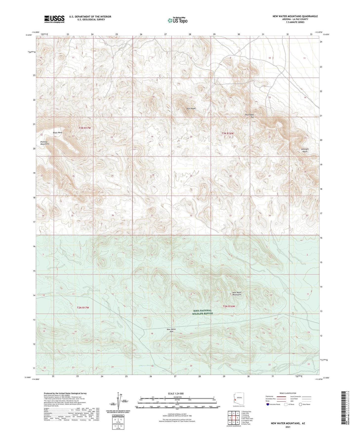 New Water Mountains Arizona US Topo Map Image