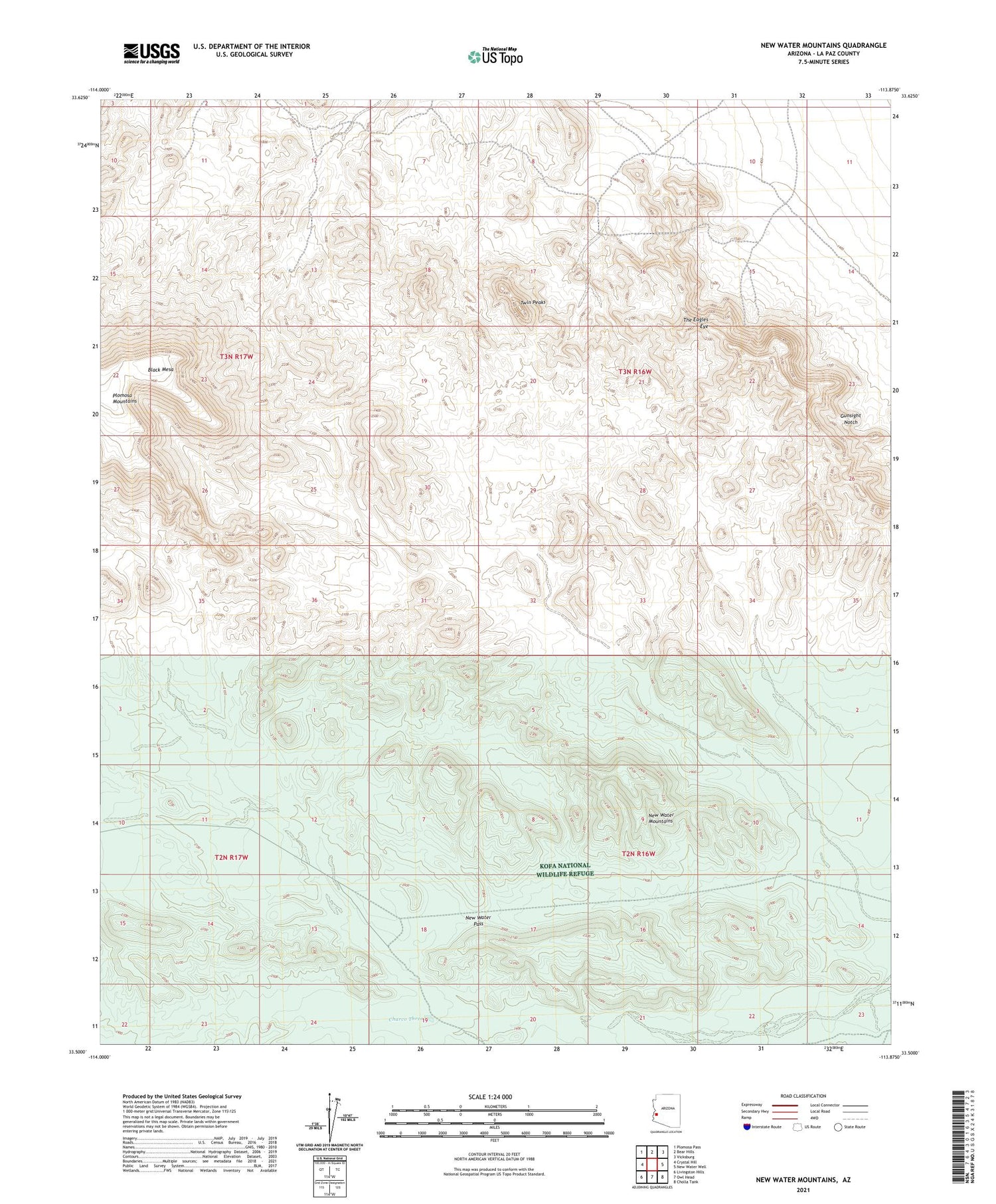 New Water Mountains Arizona US Topo Map Image