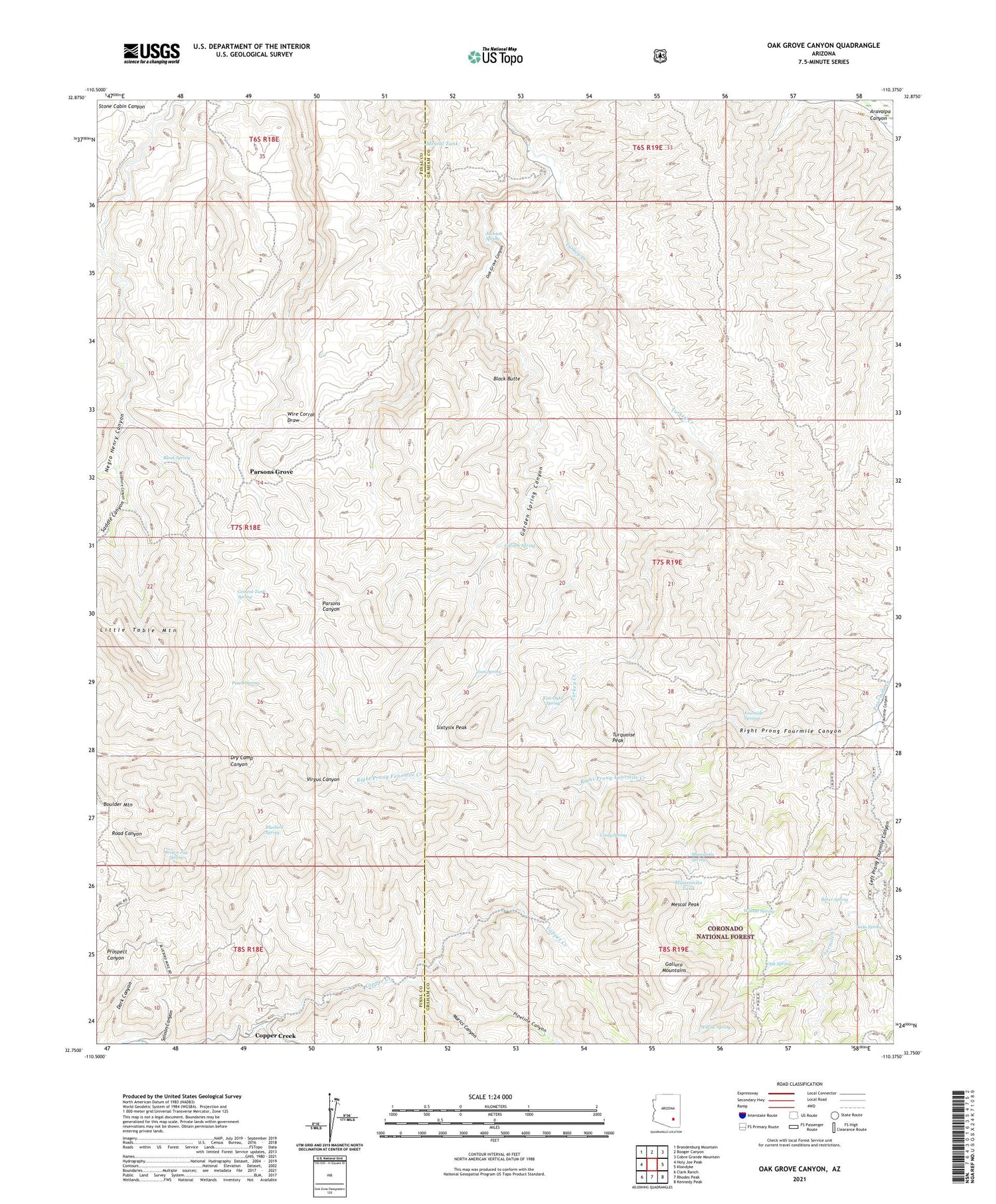 Oak Grove Canyon Arizona US Topo Map Image