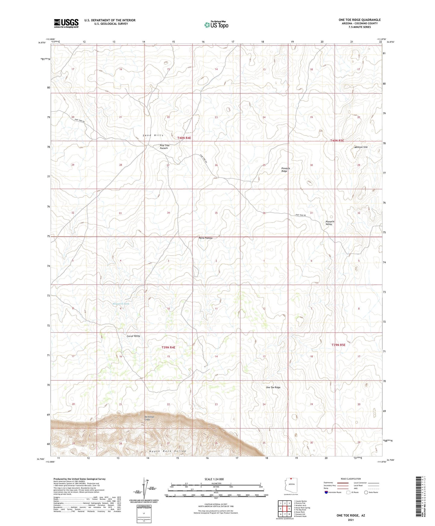 One Toe Ridge Arizona US Topo Map Image