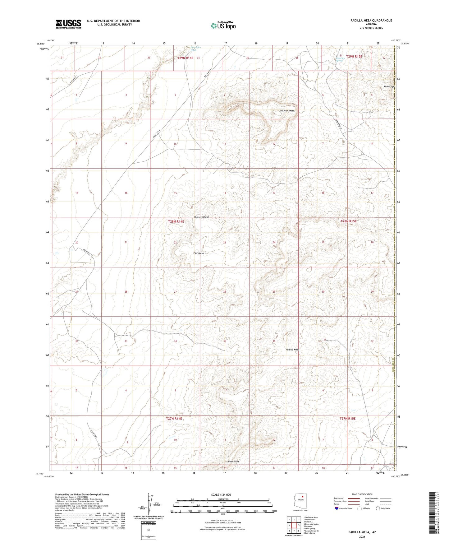 Padilla Mesa Arizona US Topo Map Image