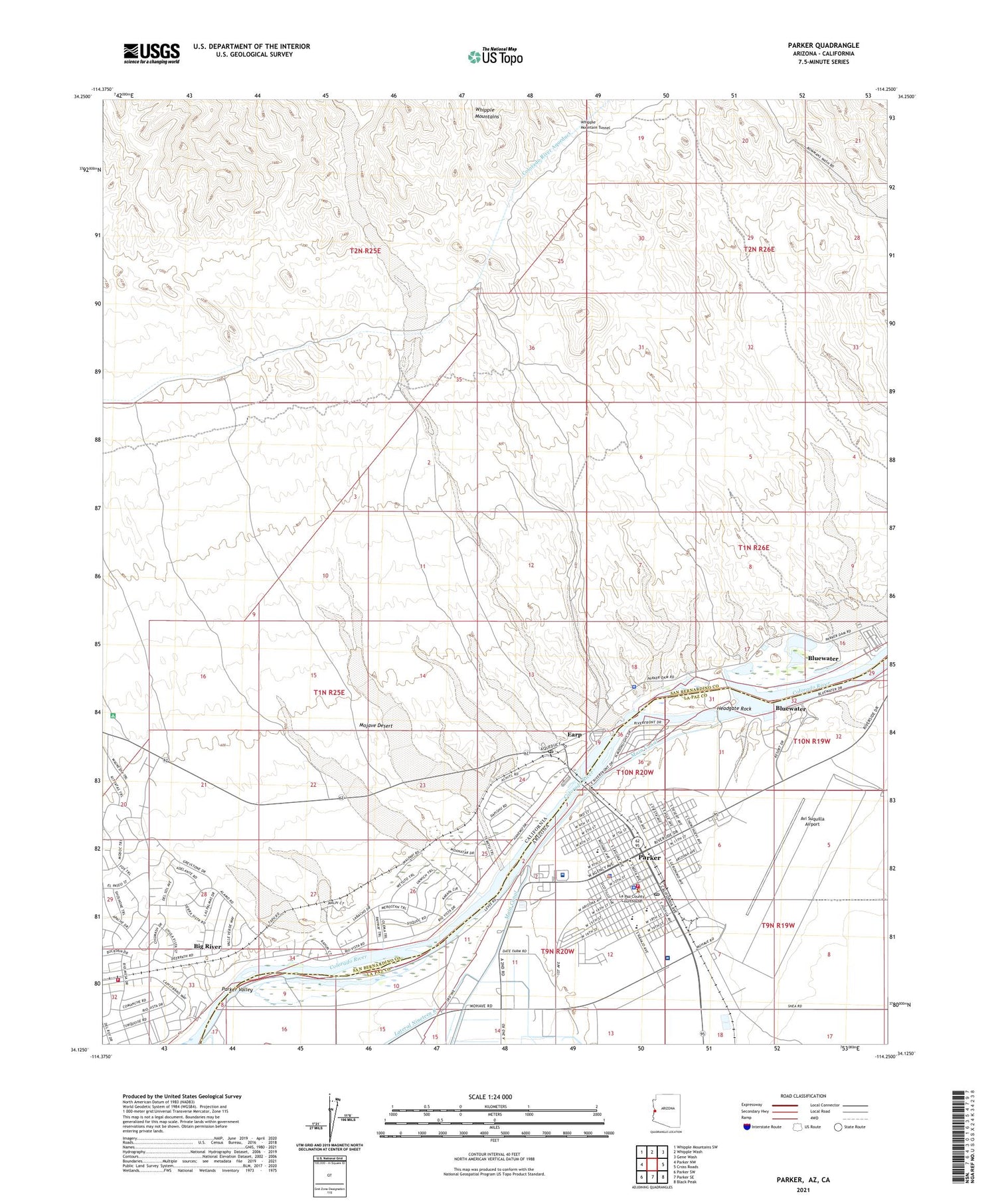 Parker Arizona US Topo Map Image