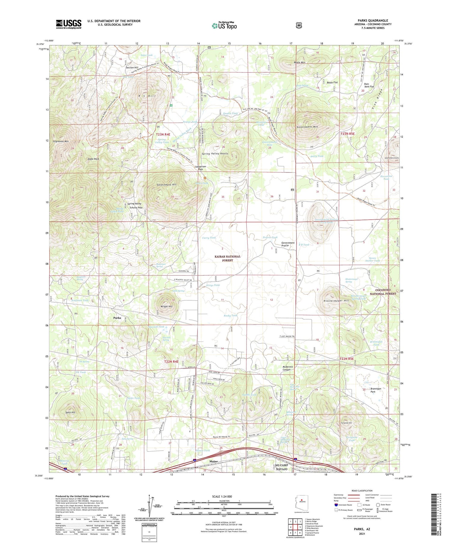 Parks Arizona US Topo Map Image