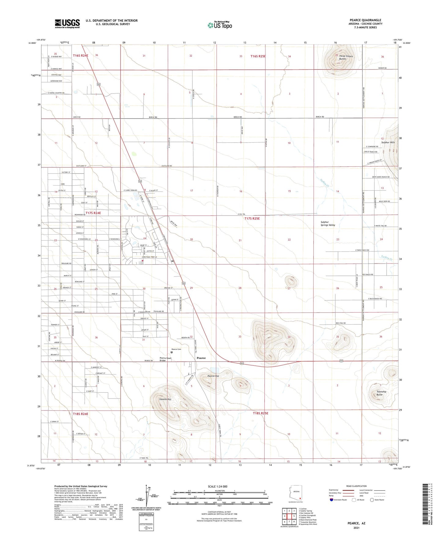 Pearce Arizona US Topo Map Image